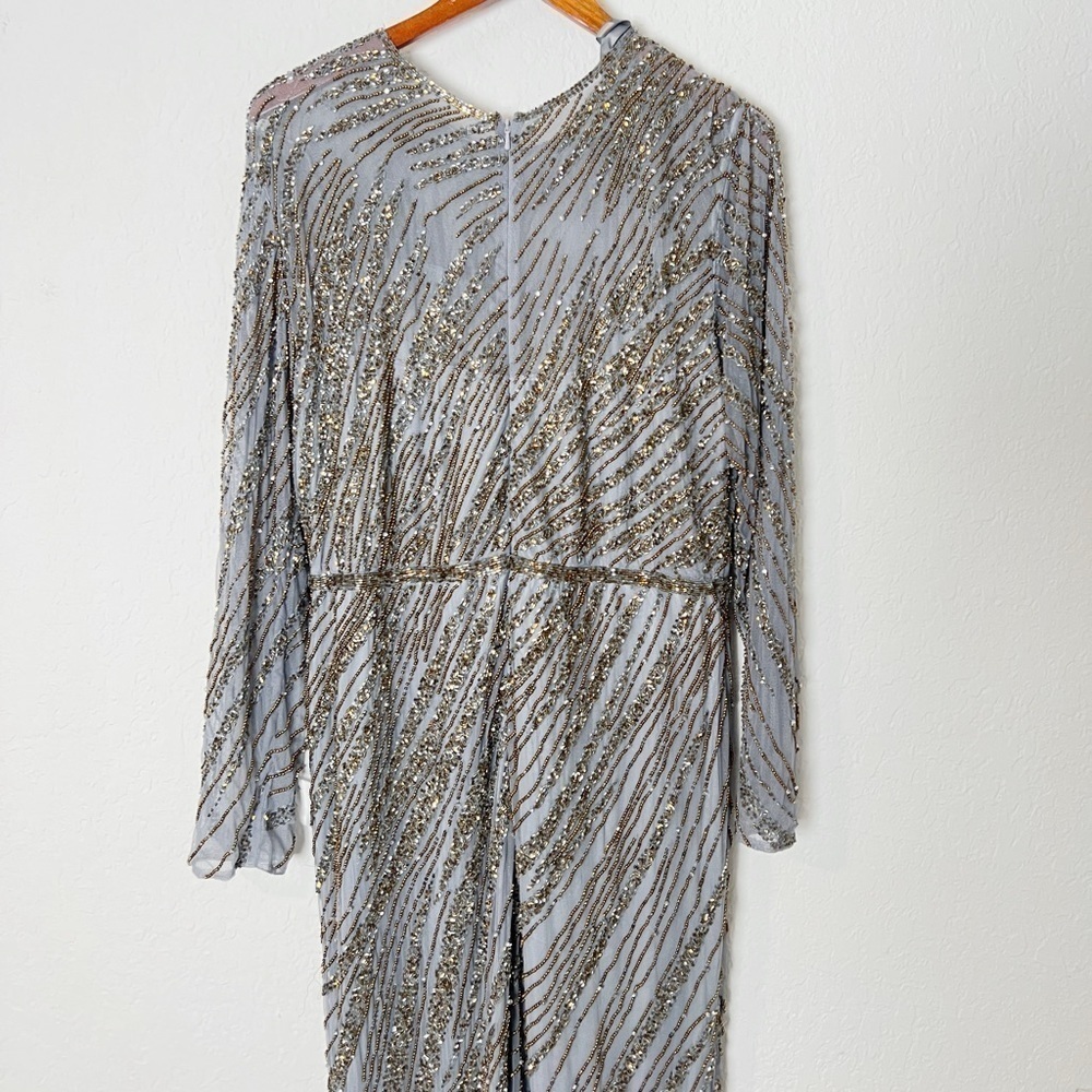 Mac Duggal Beaded Long Sleeve Tulle Column Gown - Picture 5 of 9